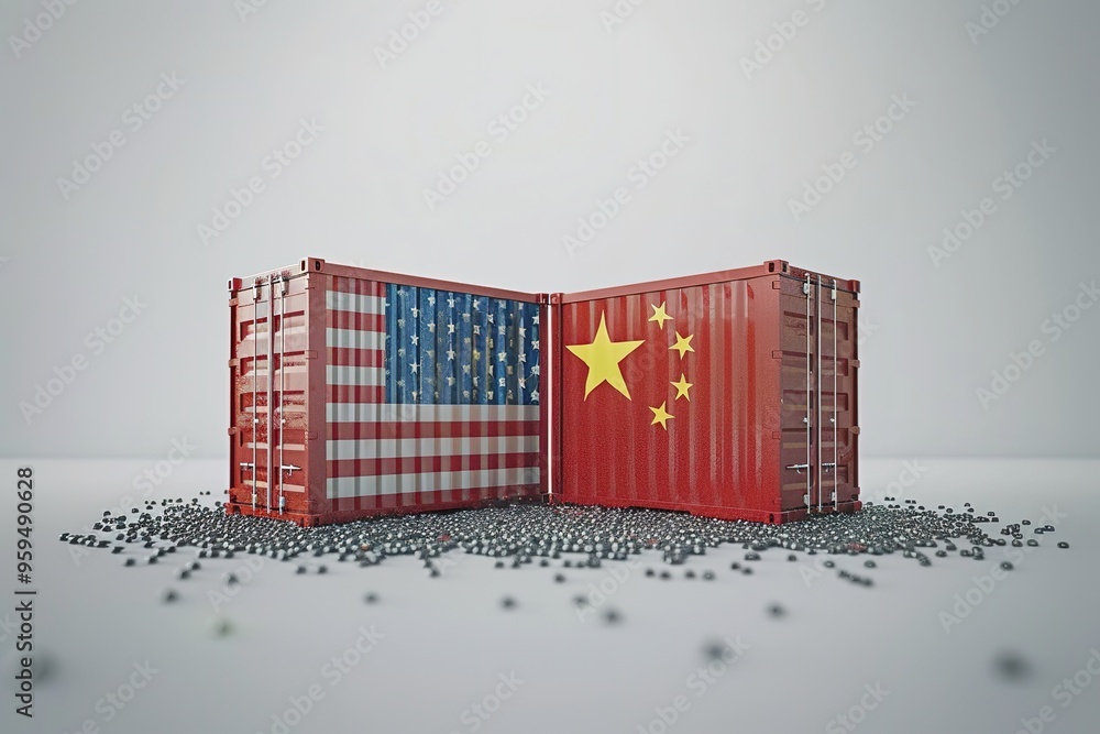 container with US and Chinese, trade war concept container with US and Chinese, trade war concept