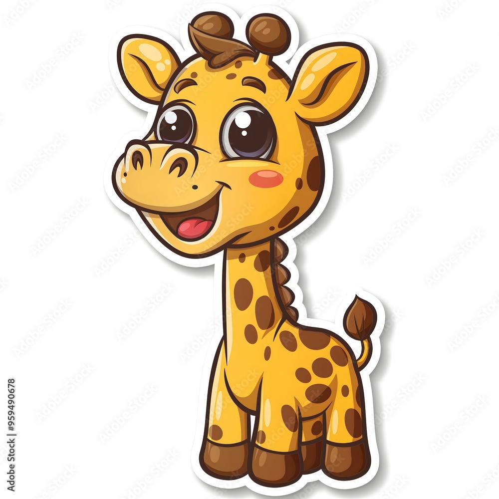 Sticker In The Form Of A Young Giraffe. Illustration On The Theme Of Animals And Cartoons, Africa And Species . Generative AI Sticker In The Form Of A Young Giraffe. Illustration On The Theme Of Animals And Cartoons, Africa And Species . Generative AI