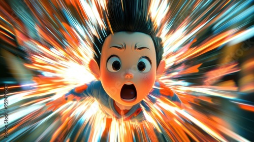 Exaggerated Cartoon Explosion with Dramatic Impact and Vibrant Energy