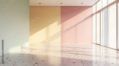 Empty Room with Pastel Walls and Terrazzo Floor