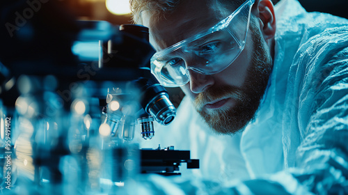 A medical researcher examin...