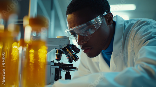 A medical researcher examin...