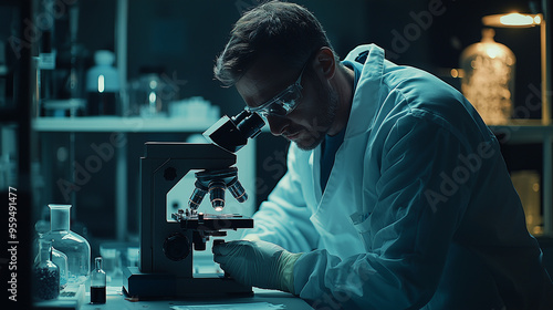 A medical researcher examin...
