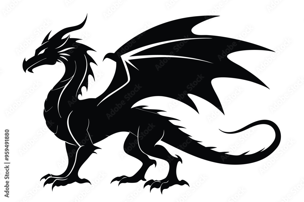 dragon silhouette vector illustration white background black dragon silhouette vector illustration white background black