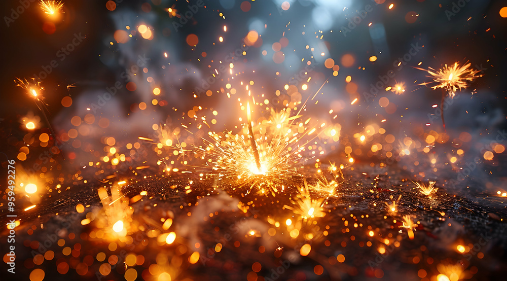 Naklejka premium Sparkler with Blurred Lights and Bokeh Abstract Background