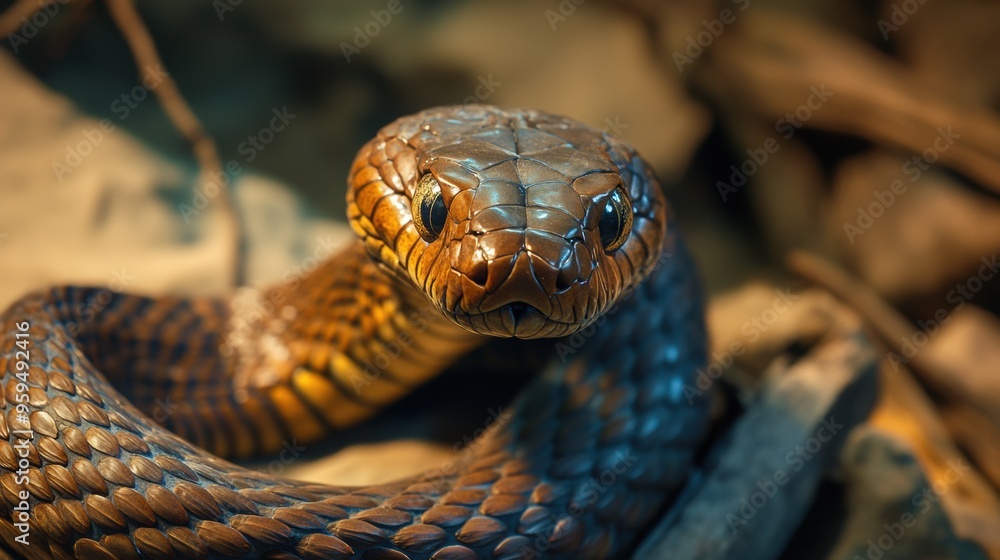 Coiled Venomous Snake Lurking in the Wild Undergrowth Coiled Venomous Snake Lurking in the Wild Undergrowth