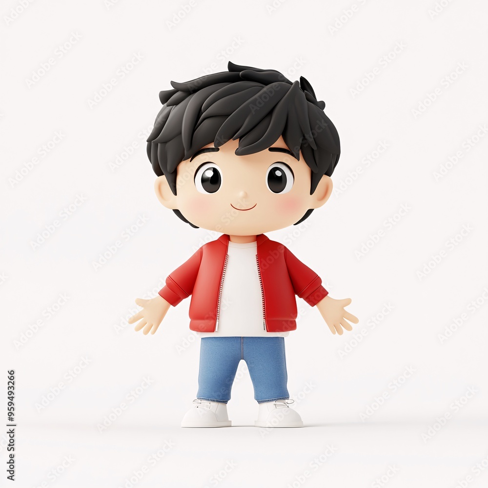 A cartoon boy wear red jacket and black hair A cartoon boy wear red jacket and black hair