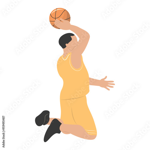 Basketball Player Pose Illustration. Isolated Vector Character in Flat Cartoon Style.