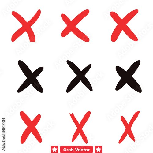 Negative Cross Symbol Bundle Silhouettes Representing Falsehood, Fails, and Misleading Concepts photo