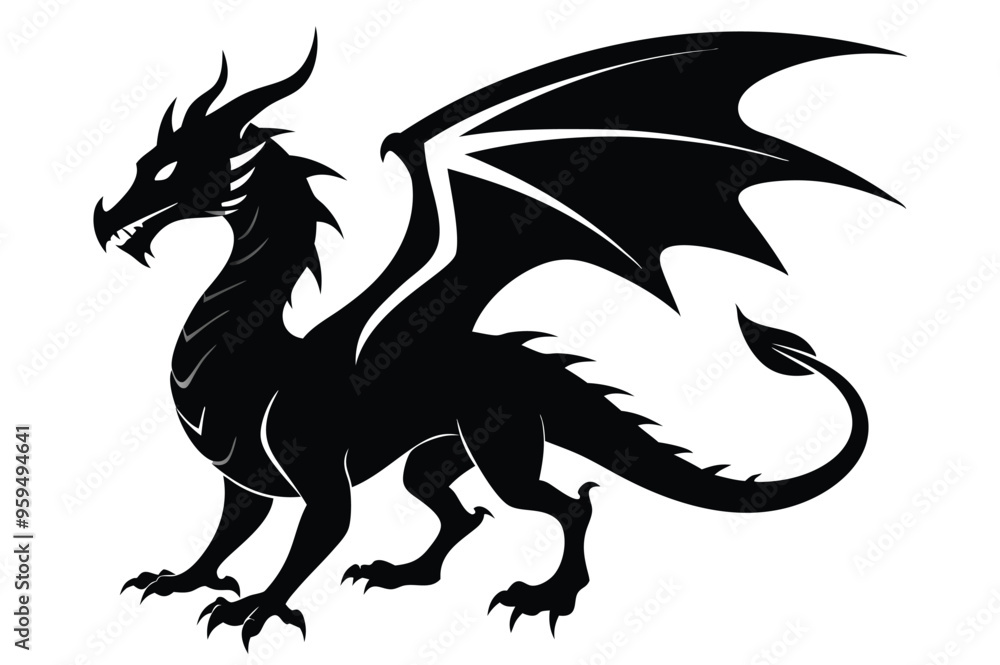 dragon silhouette vector illustration white background black 