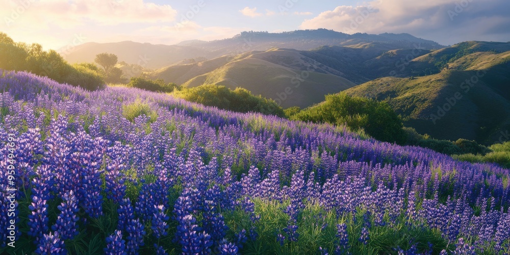 Fototapeta premium Purple Flowers and Mountains