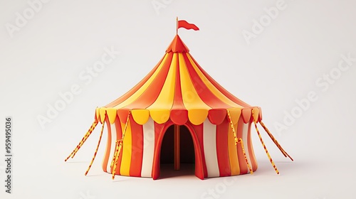 A vibrant circus tent with striped orange and yellow fabric, perfect for conveying fun, excitement, and festive activities.