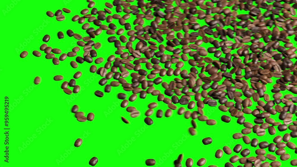 top view of Coffee beans animation blown movement for transition isolate on green screen background.
top view of Coffee beans animation blown movement for transition isolate on green screen background.