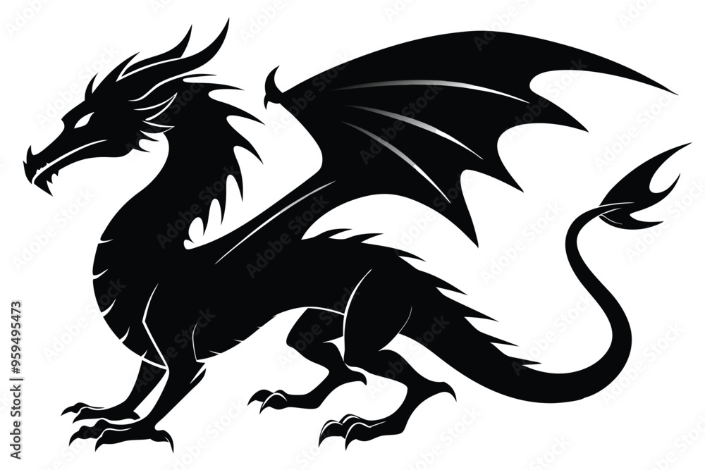 Fototapeta premium dragon silhouette vector illustration white background black 