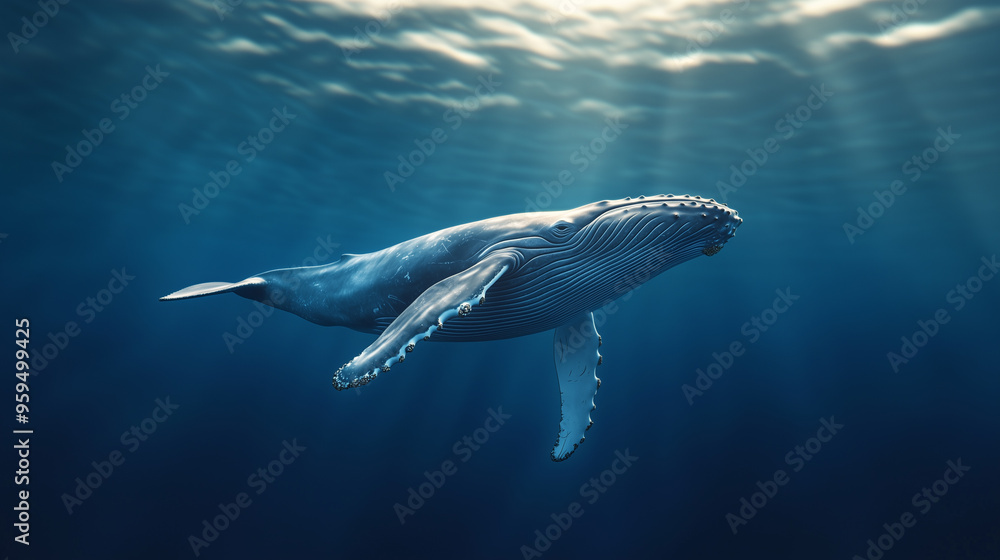 Naklejka premium Majestic Humpback Whale Swimming Underwater 