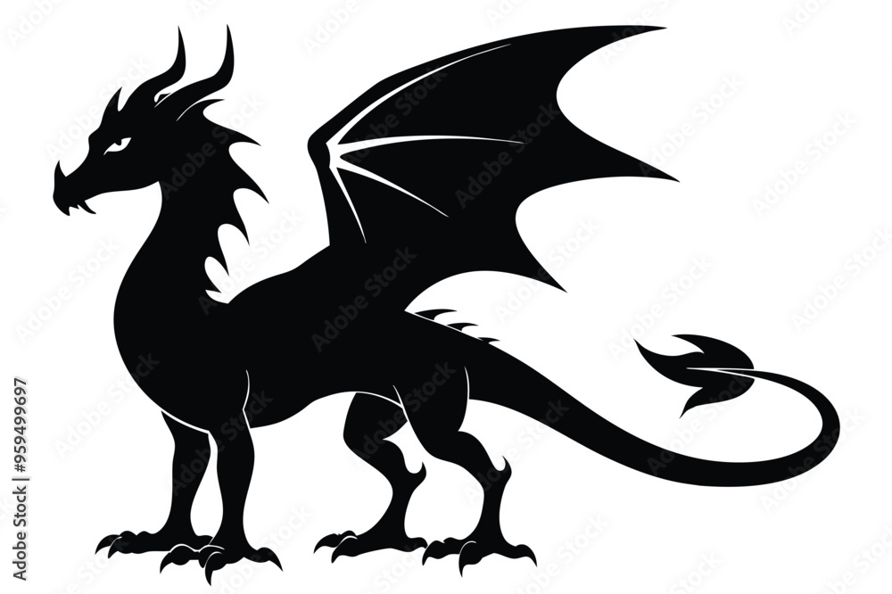 Fototapeta premium dragon silhouette vector illustration white background black 