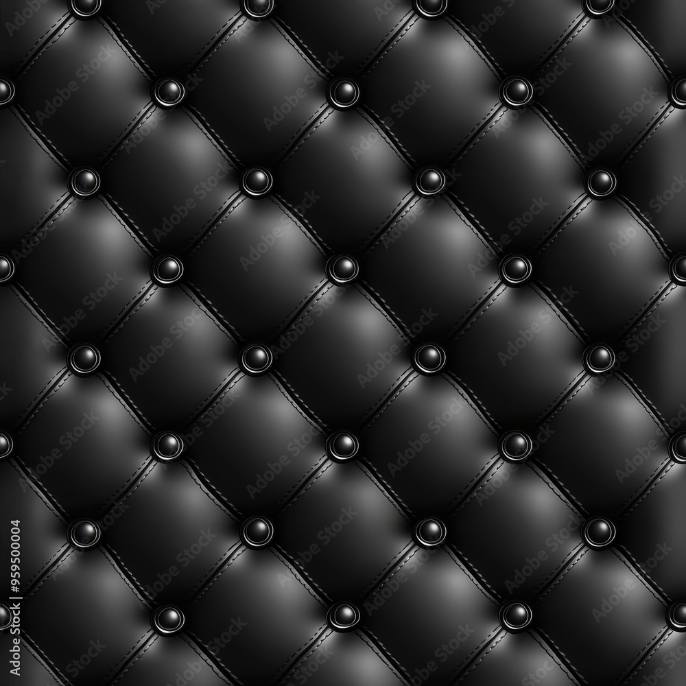 Black Leather Upholstery with Diamond Stitching and Buttons. Black Leather Upholstery with Diamond Stitching and Buttons.