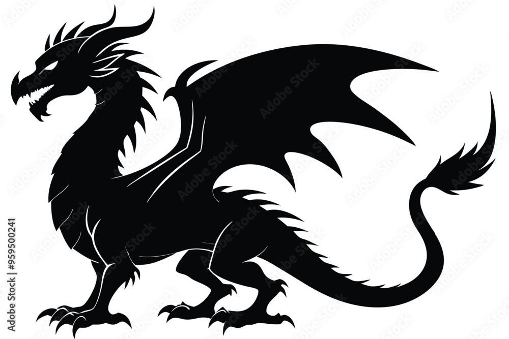 Obraz premium dragon silhouette vector illustration white background black 