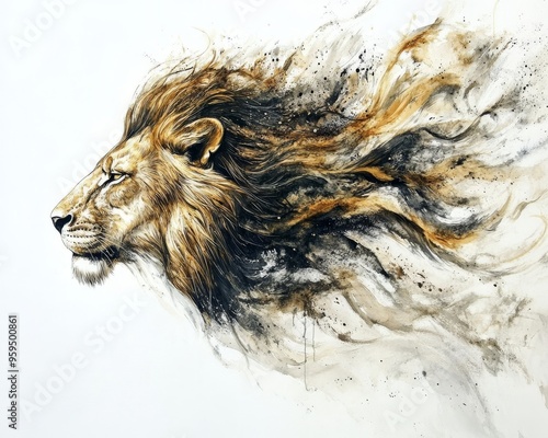 Abstract Watercolor Painting of a Lion s Head photo