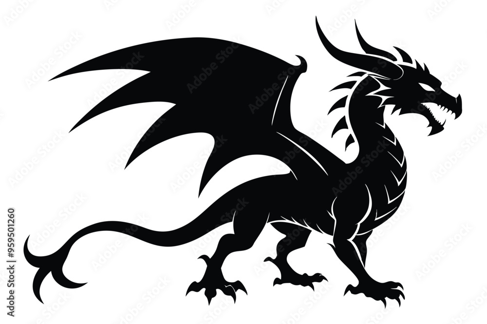 dragon silhouette vector illustration white background black dragon silhouette vector illustration white background black