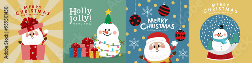 Merry Christmas and happy new year with Santa Claus, deer and dog. Holiday cartoon character in winter season. -Vector