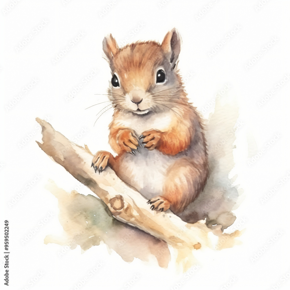 Eichhörnchen, Maus sitzt auf Ast und isst Nahrung Eichhörnchen, Maus sitzt auf Ast und isst Nahrung