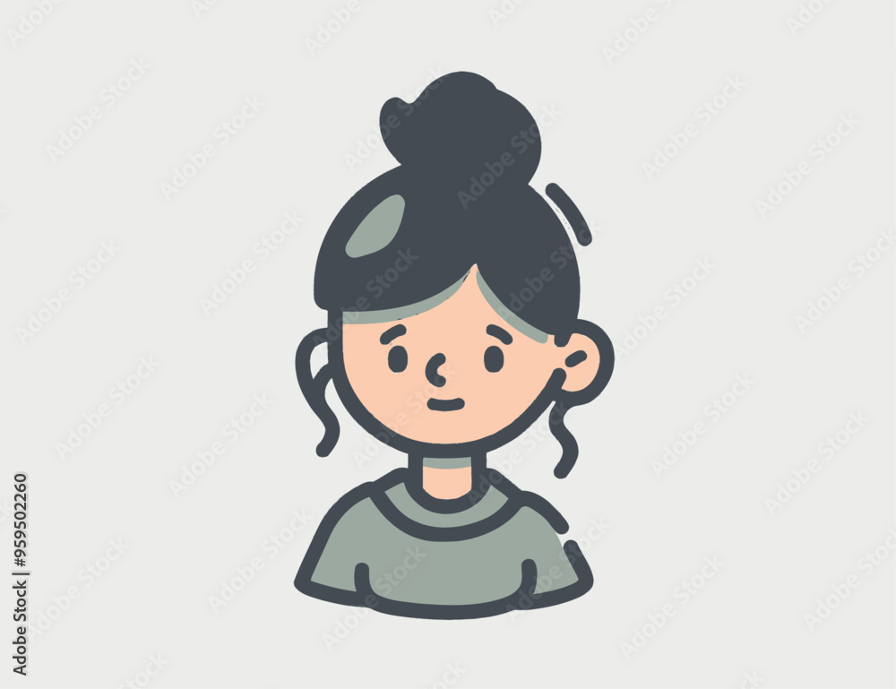 Cartoon Character of a Woman with Bun Hairstyle Cartoon Character of a Woman with Bun Hairstyle
