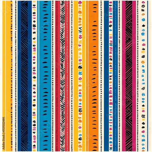 Shema Pattern A woven fabric pattern featuring simple lines and vibrant colors, often used in traditional clothing., photo