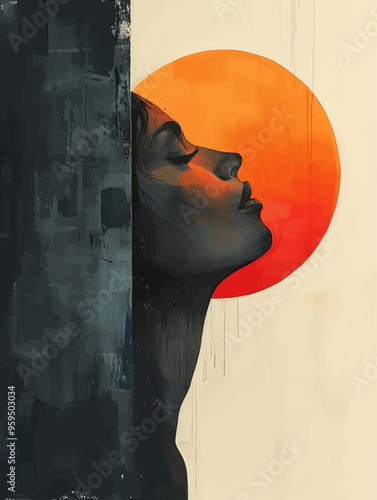 Contemplative Figure with Abstract Sunset