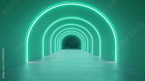 A mesmerizing green neon archway creates a futuristic tunnel effect, perfect for adding a unique ambiance to any design.