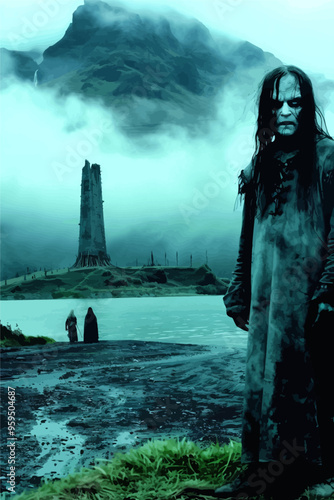 Gothic Horror: A Grim Figure Stands Alone by the Lake