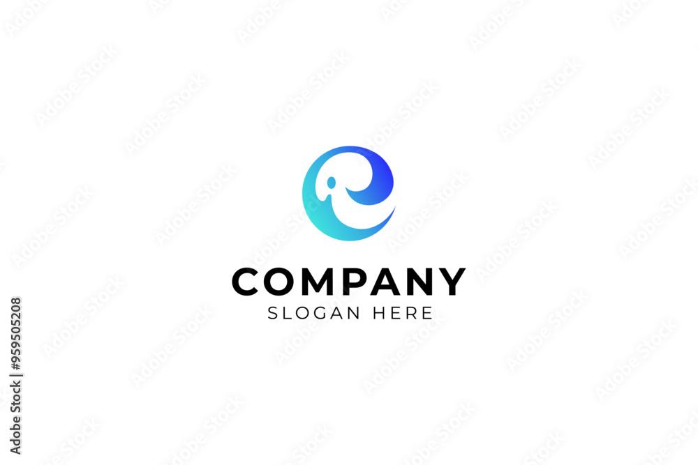 letter C with Waves in blue color gradient flat logo design style letter C with Waves in blue color gradient flat logo design style