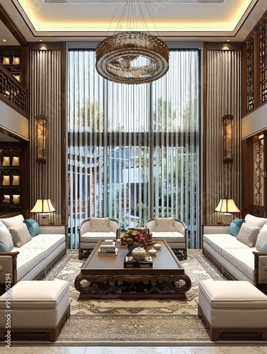 Luxurious Living Room with Modern Decor and Large Windows