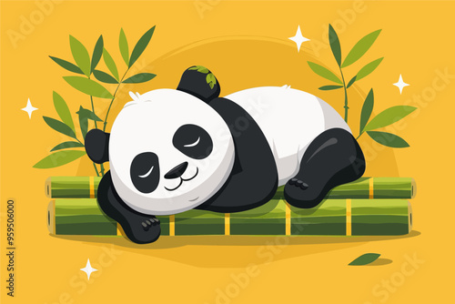 Panda Sleeping on Bamboo Sticks