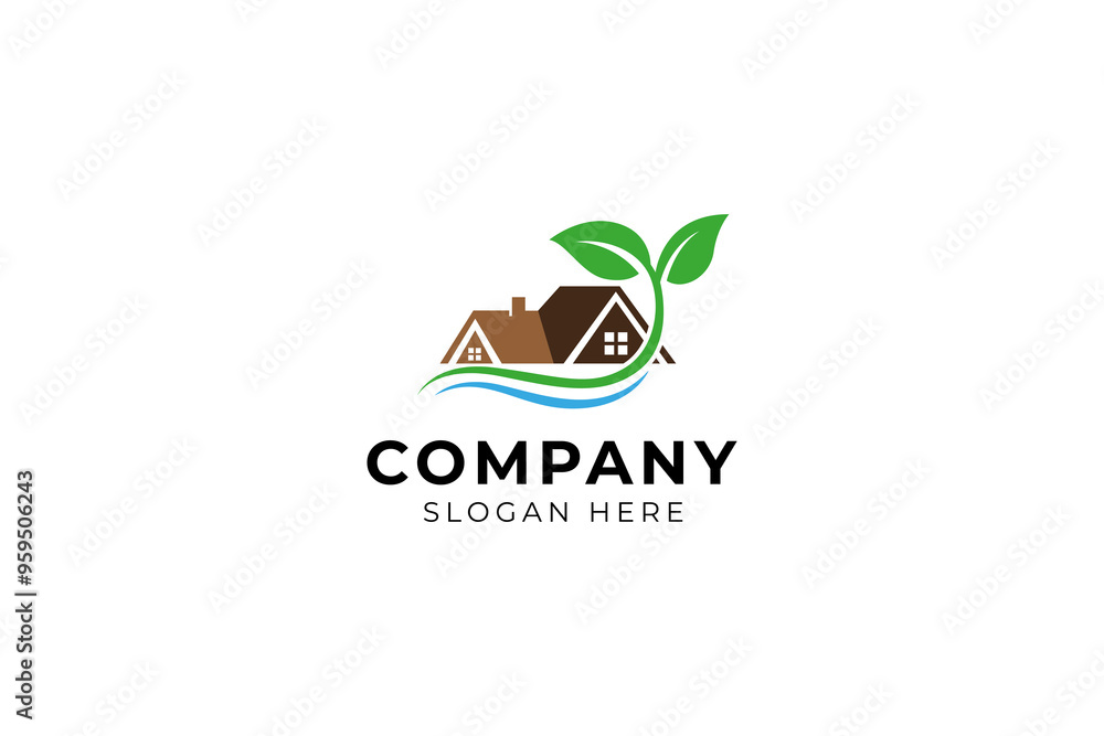 Green House with natural leaf elements in flat logo vector design style Green House with natural leaf elements in flat logo vector design style