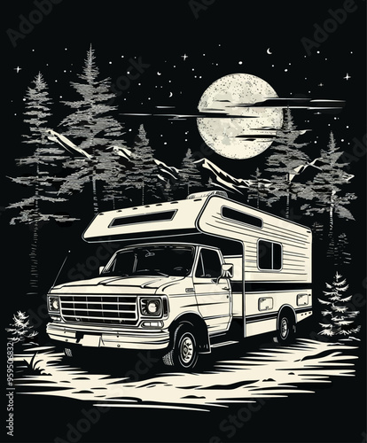 RV Camping at Night: A Solitary Journey Through the Forest