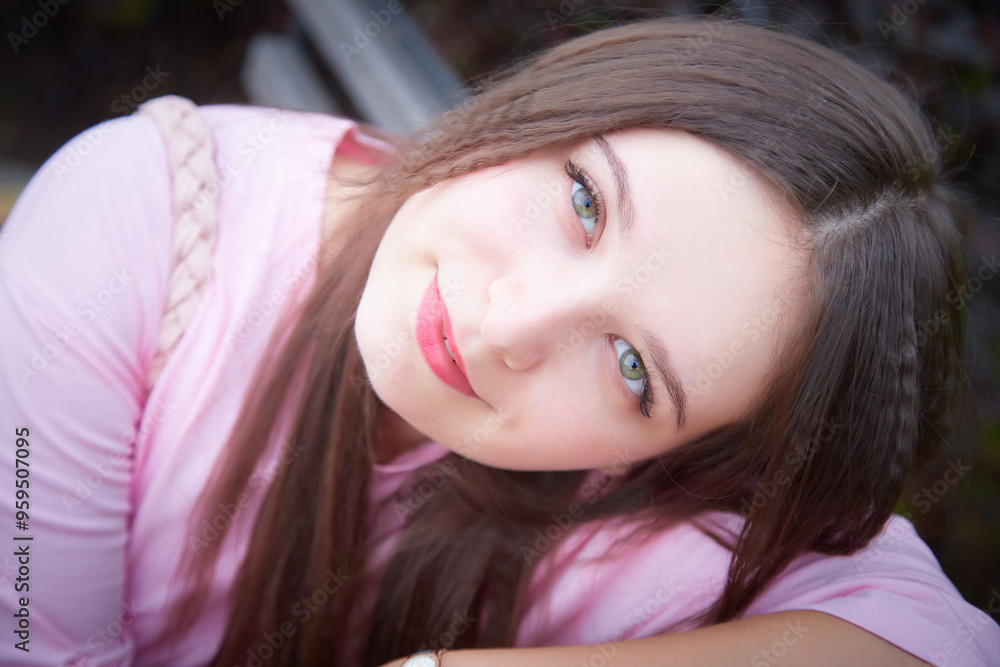 Portrait of young pretty woman with long brown hair Portrait of young pretty woman with long brown hair