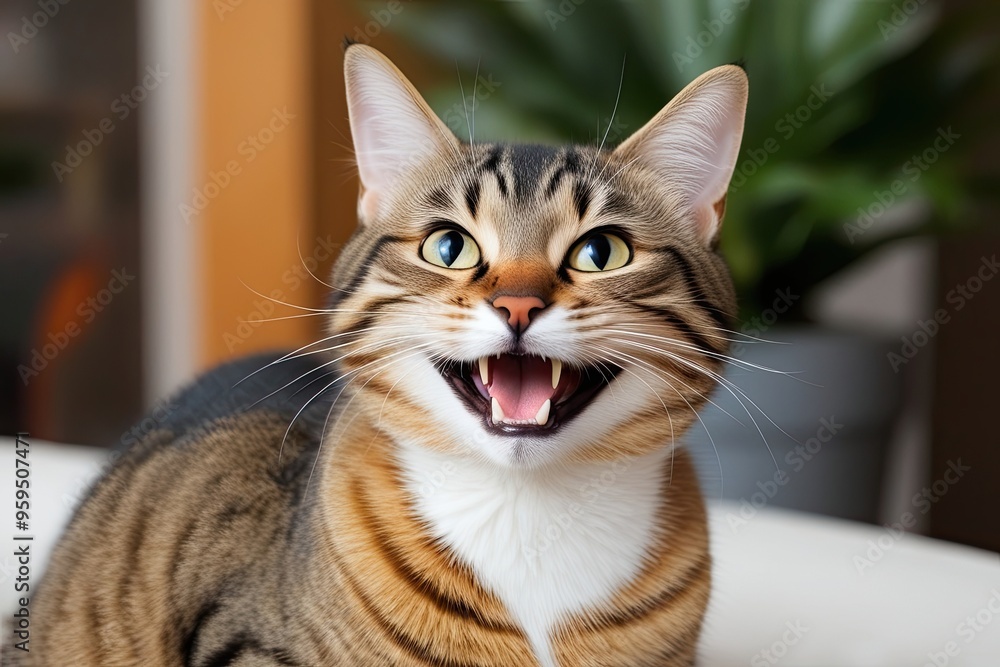 Elated Happy Purring Cat with Cheerful Expression Elated Happy Purring Cat with Cheerful Expression