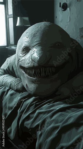 Sleeping White Creature with Large Nose and Wide Grin