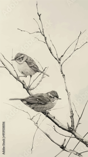 Two birds perched on a tree branch
