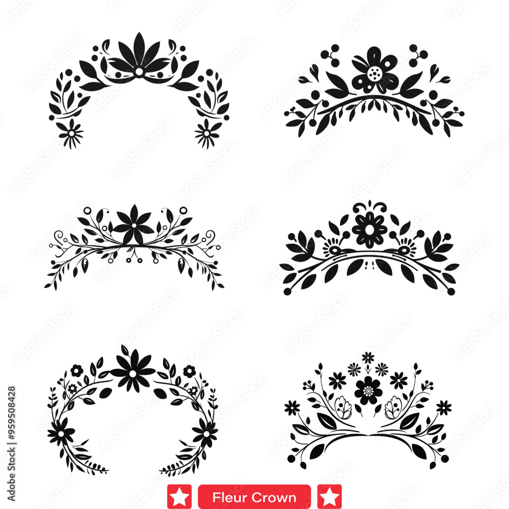 Enchanting Fleur Crown Silhouettes Intricate Patterns for Grandiose Events and Royal Celebrations Enchanting Fleur Crown Silhouettes Intricate Patterns for Grandiose Events and Royal Celebrations