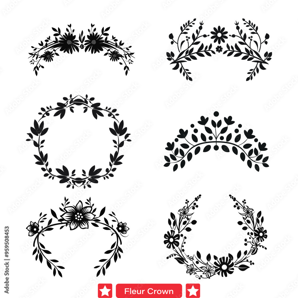 Royal Fleur Crown Vector Collection Opulent Designs for Prestigious Occasions and High Class Decor Royal Fleur Crown Vector Collection Opulent Designs for Prestigious Occasions and High Class Decor
