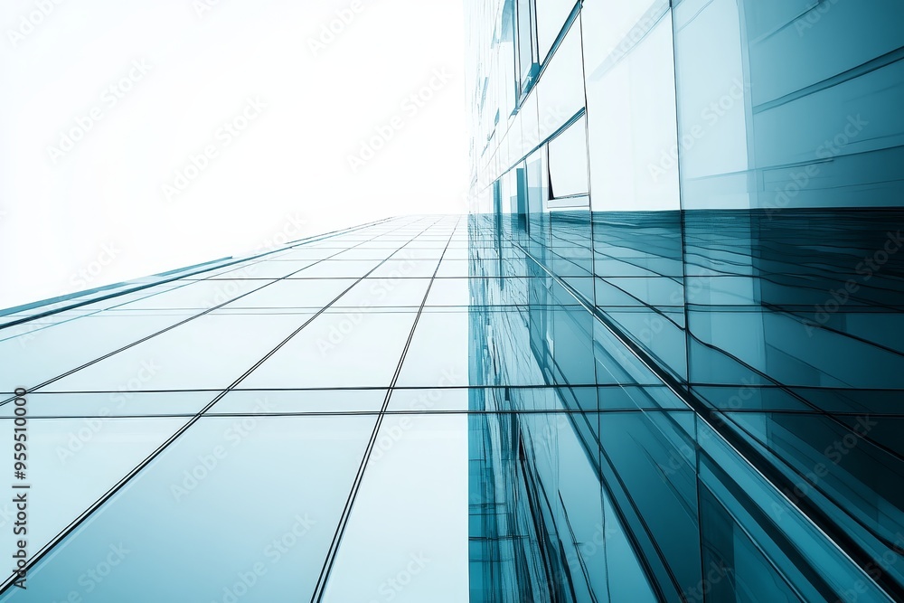 Low angle view of a modern office building with glass facade. Low angle view of a modern office building with glass facade.