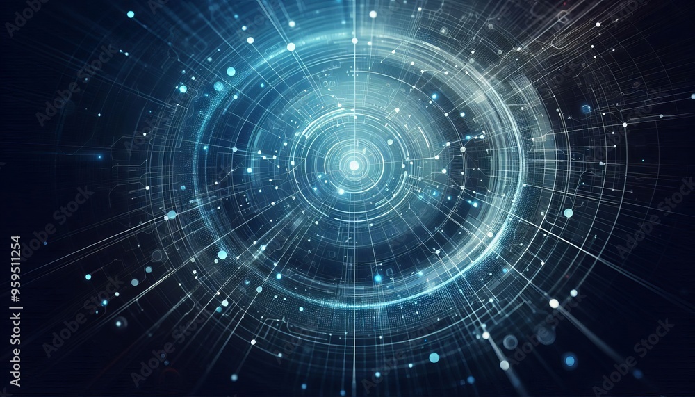 Abstract digital network with glowing blue lines and circles, representing connectivity and data flow.