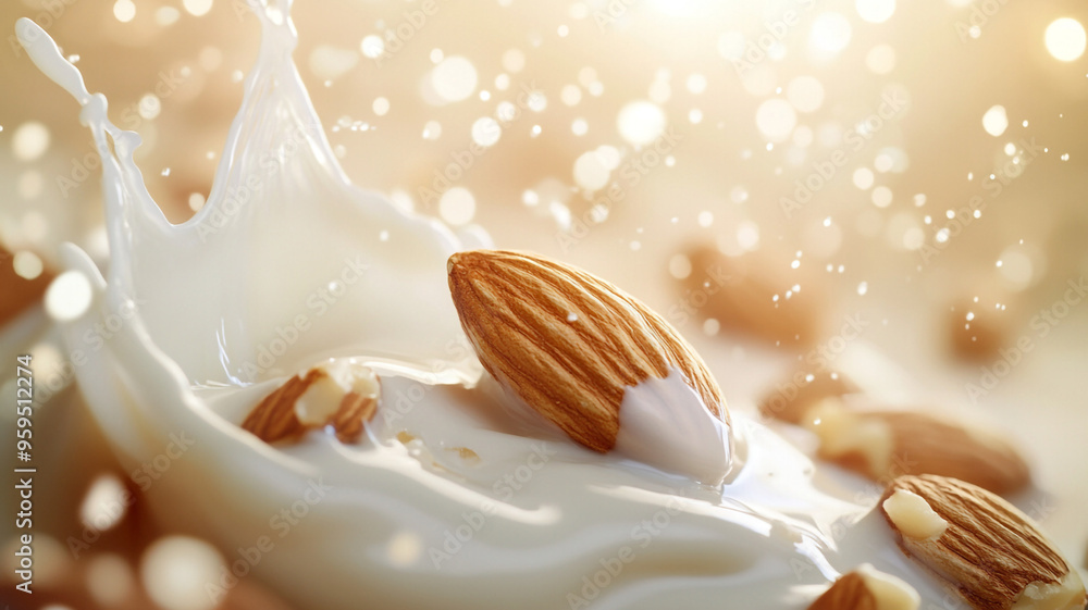 Almonds in milk. close-up. Almonds in milk. close-up.