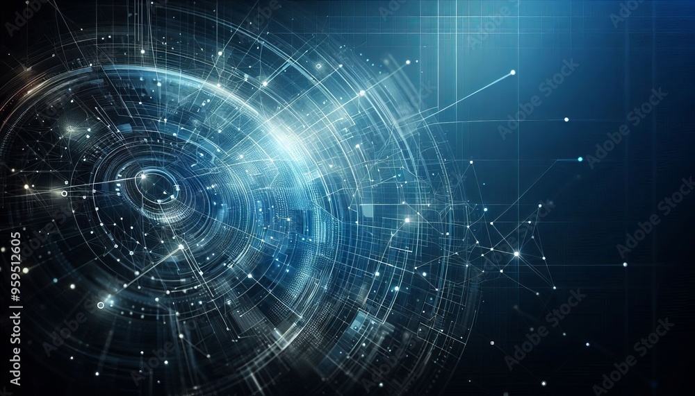 Abstract digital network with glowing lines and dots on a dark blue background. Abstract digital network with glowing lines and dots on a dark blue background.