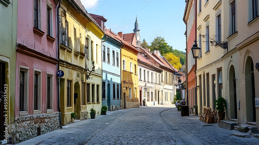 Obraz premium A charming old town with cobblestone streets and well-preserved historic buildings blending with modern architecture