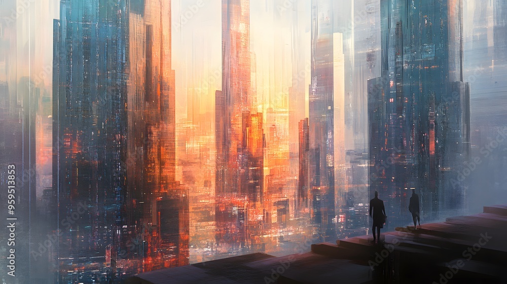 A cool cityscape with innovative, avant-garde architecture, featuring tall, elegant buildings A cool cityscape with innovative, avant-garde architecture, featuring tall, elegant buildings