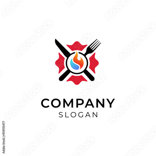 Fire fighter food restaurant logo vector, fire department logo design template