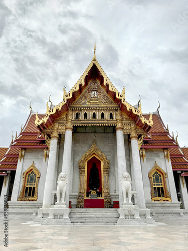 Wat Benchamabophit Dusitwanaram, or commonly known as marble temple, is a famous Buddhist temple carved from white marbles at Dusit District, Bangkok, Thailand. photo